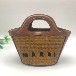 Marni Mini Straw Tote Bag in brown